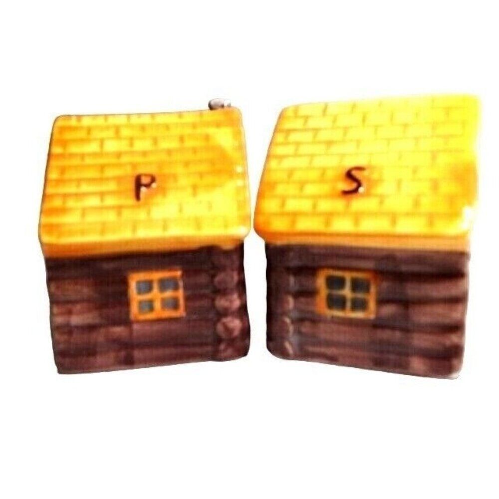 Log Cabin Salt and Pepper Shakers Ceramic Rustic Kitchen Lodge Rivers Edge NEW